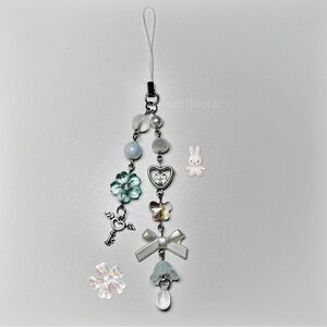 ✿ teal jelly flower heart key charm ✿